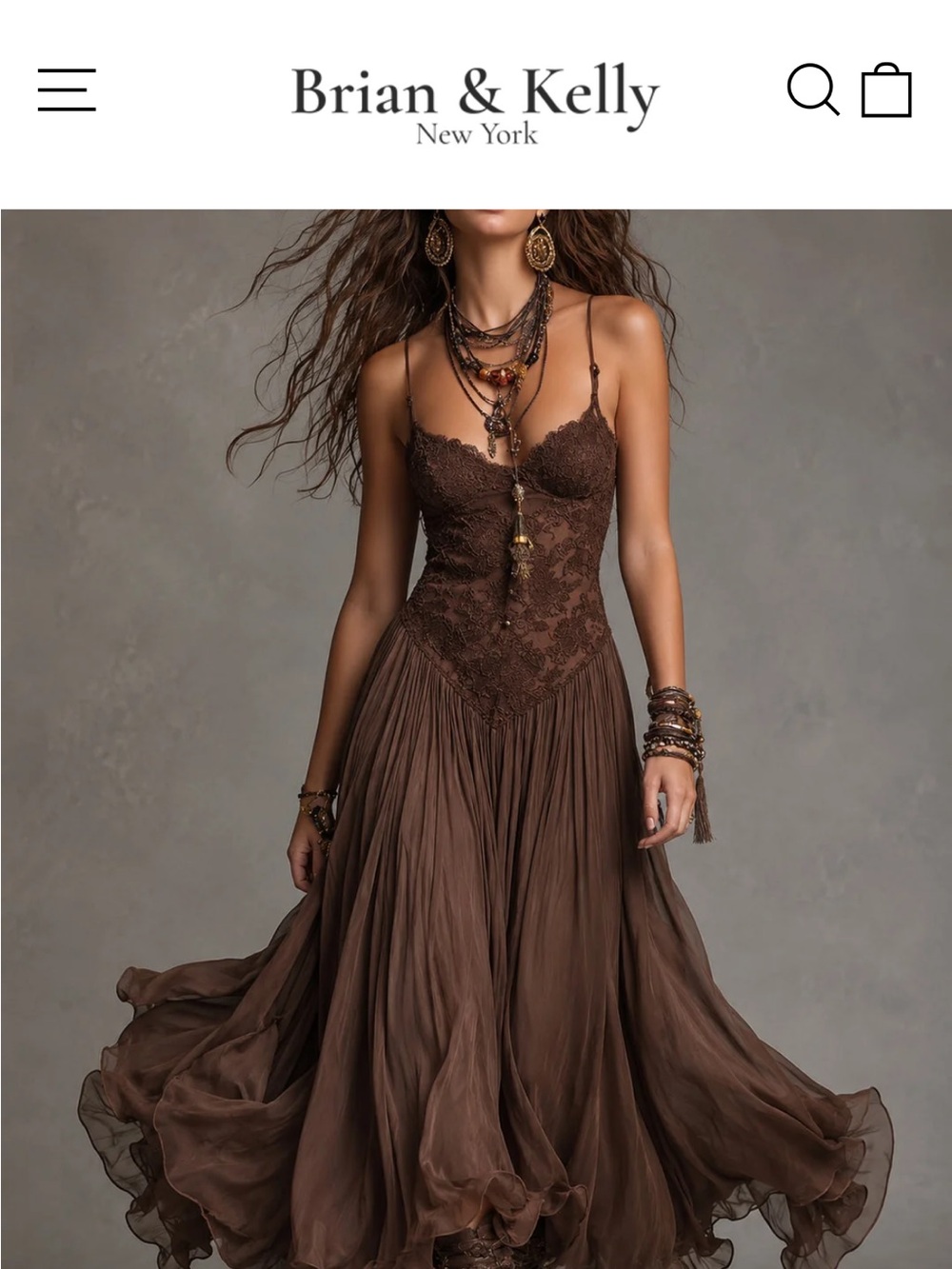Brown Lace Bodice Maxi Dress